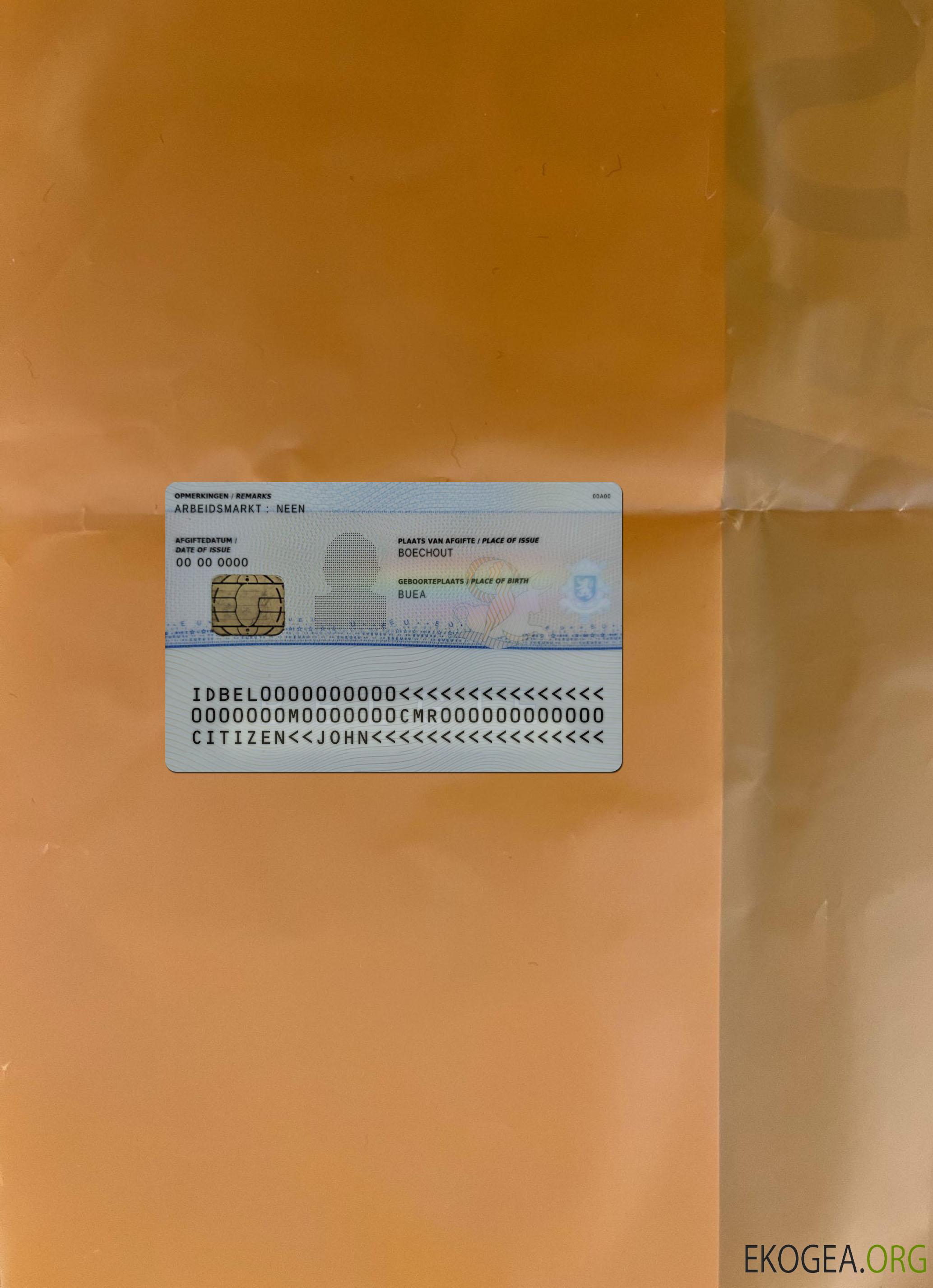 Photo de la carte de permis de séjour en Belgique en arrière